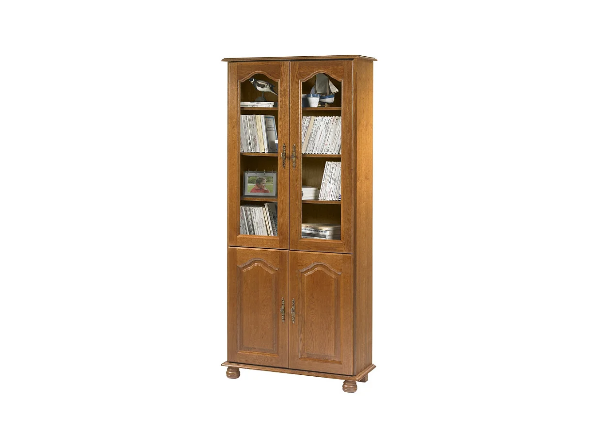 Bibliothèque 4 Portes Chêne Rustique 6 Niches L 82.4 H 182.2 P 33 cm