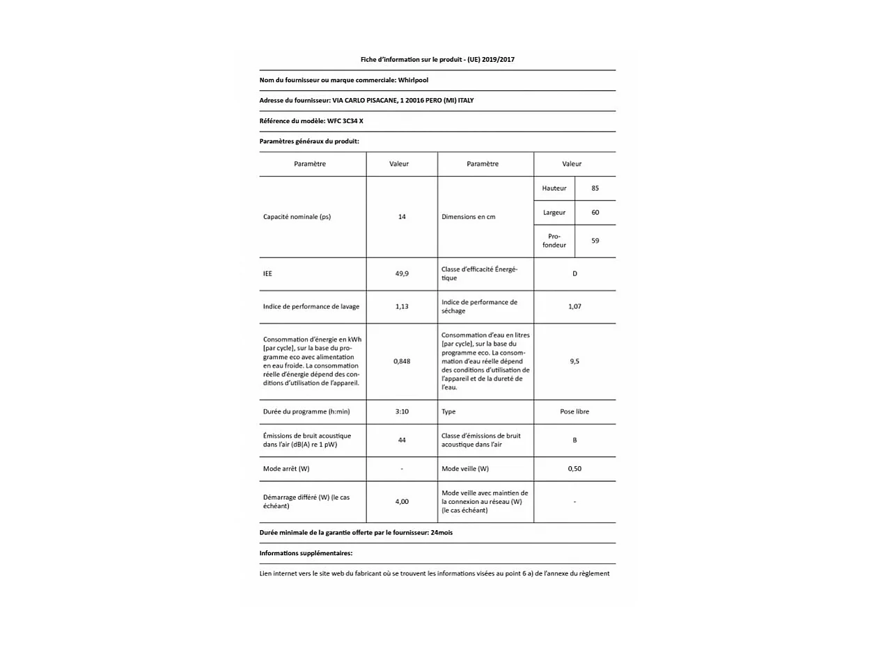Lave-vaisselle 60 cm WHIRLPOOL WFC3C34X