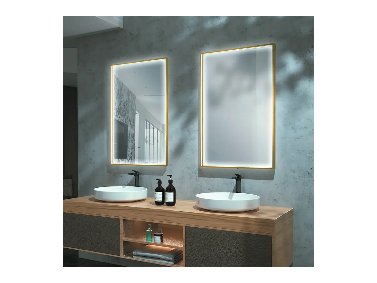 Miroir Salle de Bains Lumineux ABILITY Anti-Buée et Éclairage Périmétral Triled par Détecteur de Mouvement 140x80cm Or Brossé LEDIMEX by SANIZÉO