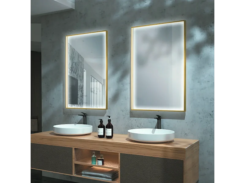 Miroir Salle de Bains Lumineux ABILITY Anti-Buée et Éclairage Périmétral Triled par Détecteur de Mouvement 140x80cm Or Brossé LEDIMEX by SANIZÉO