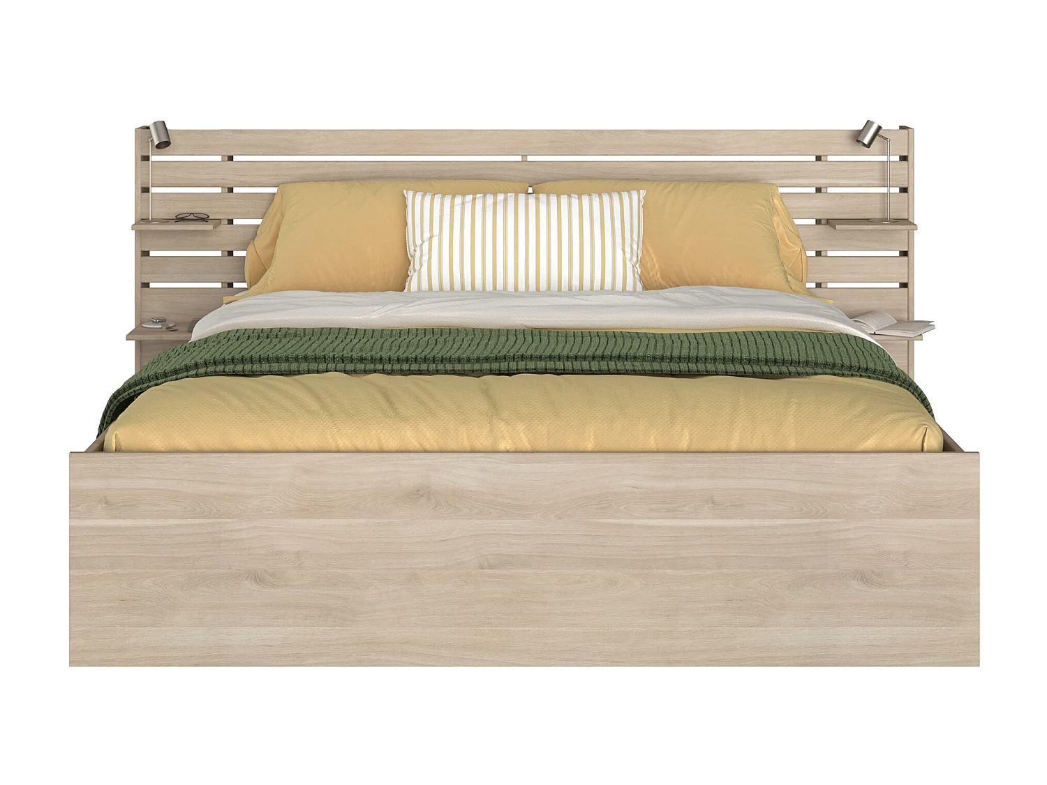 Lit 180 x 200 cm avec rangements - Coloris : Naturel + Sommier + Matelas - TENALIA