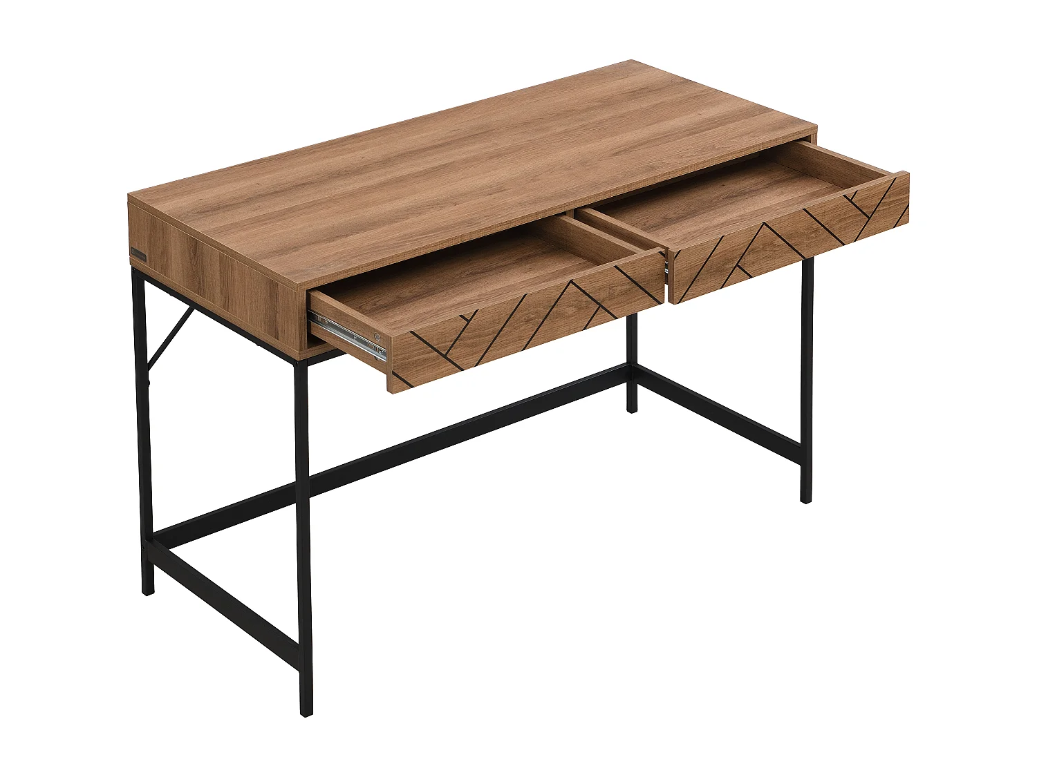 Konsol med 2 lådor - MDF och stål - Färg: Natur och svart - CARATANA