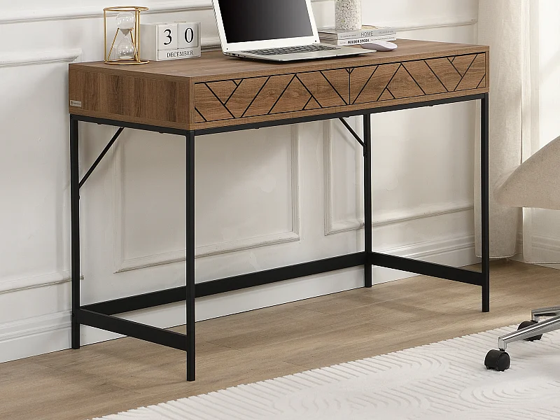 Console avec 2 tiroirs - MDF et acier - Coloris : Naturel et noir - CARATANA