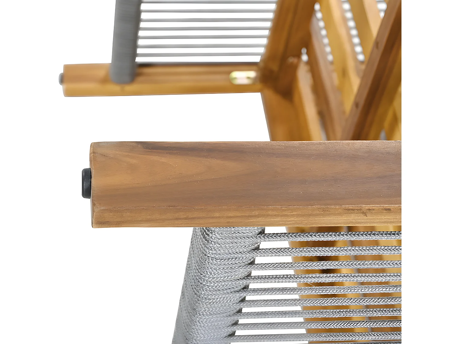 Mobiliario de jardín de acero de 4 plazas - sofá, 2 sillones y mesa de centro - en cuerda tejida y madera de acacia - Gris