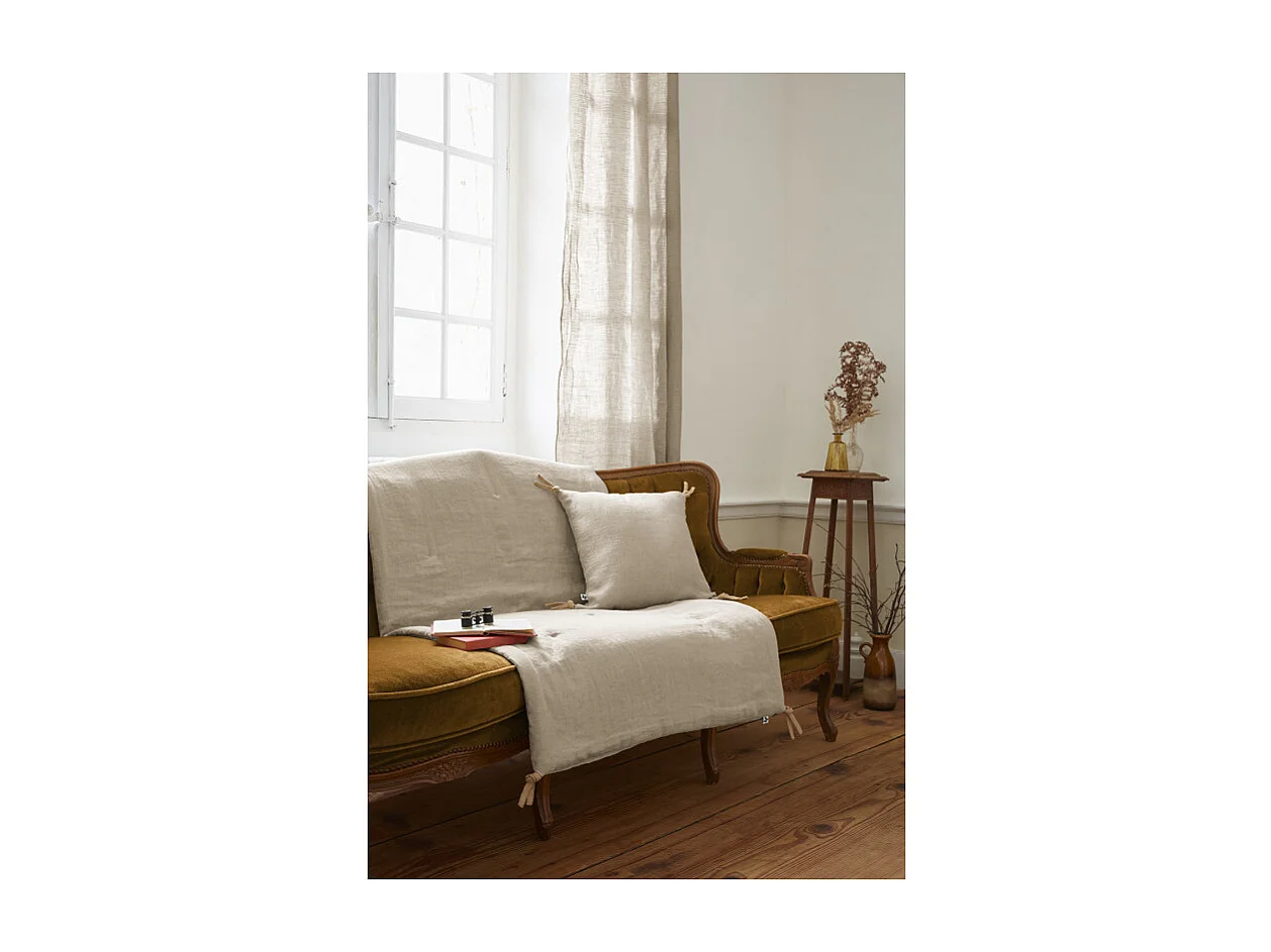 Coussin 45 x 45 cm en lin lavé sable avec 4 nouettes en jute - LUISA