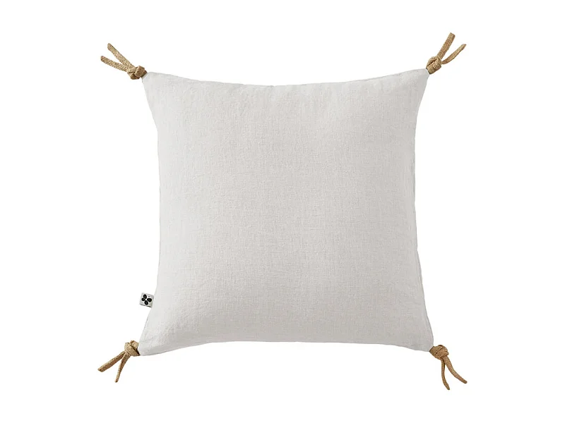 Coussin 45 x 45 cm en lin lavé blanc avec 4 nouettes en jute - LUISA