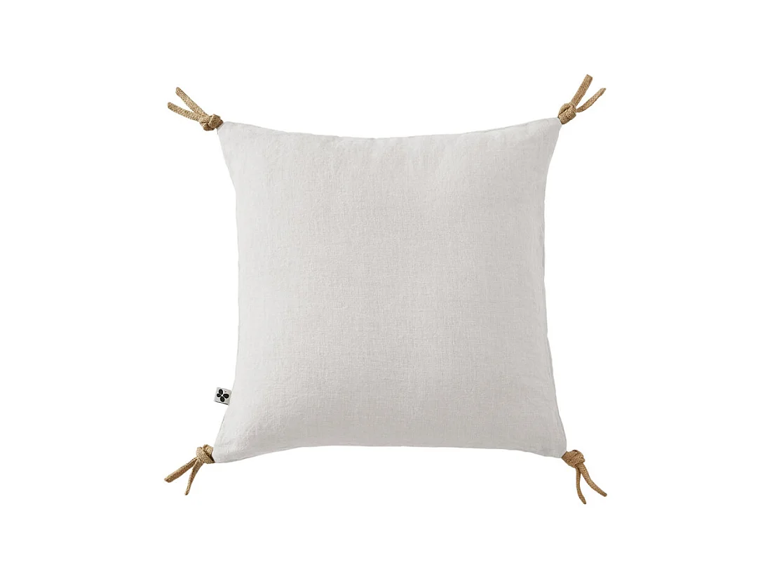 Coussin 45 x 45 cm en lin lavé blanc avec 4 nouettes en jute - LUISA