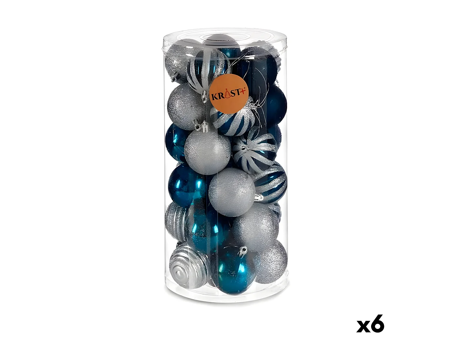 Ensemble de boules de Noël Argenté Bleu Plastique (Ø 6 cm) (6 Unités)