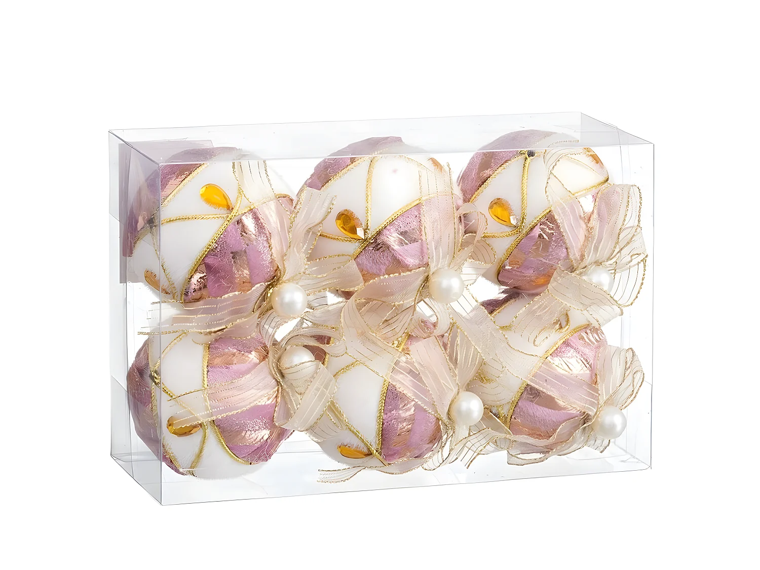 Boules de Noël Blanc Rose Polyfoam Tissu 6 x 6 x 6 cm (6 Unités)