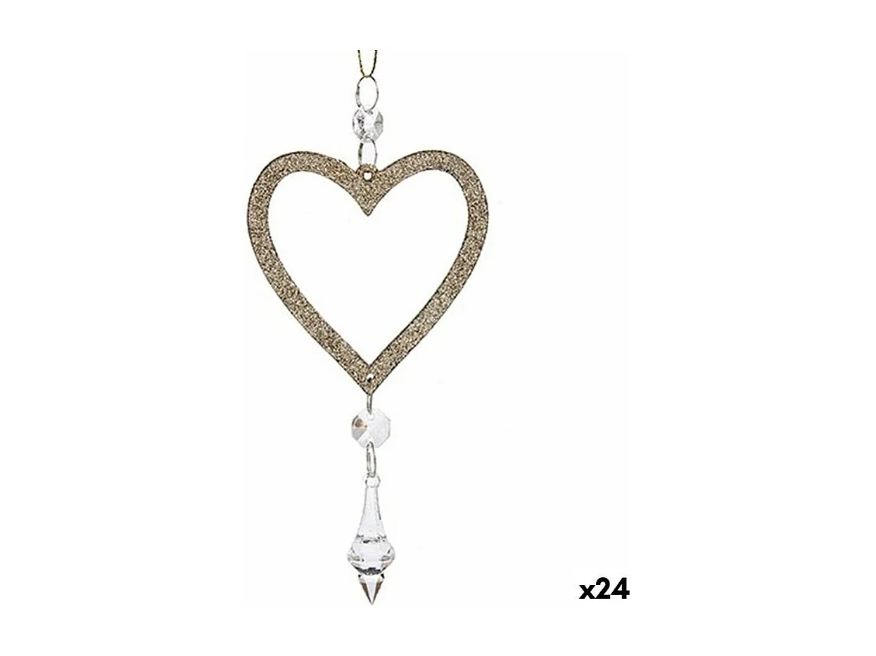 Décorations de Noël Coeur champagne Plastique Paillettes 9 x 16 x 2 cm (24 Unités)