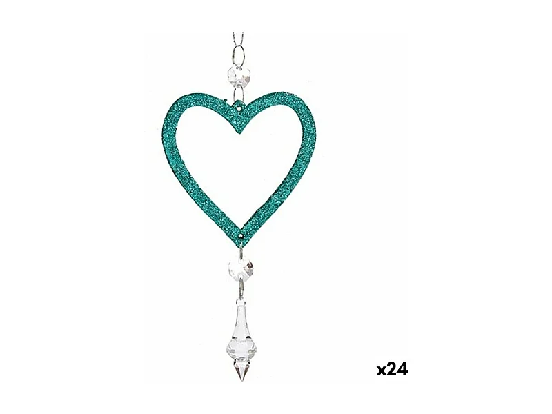 Décorations de Noël Coeur Vert Plastique Paillettes 9 x 16 x 2 cm (24 Unités)