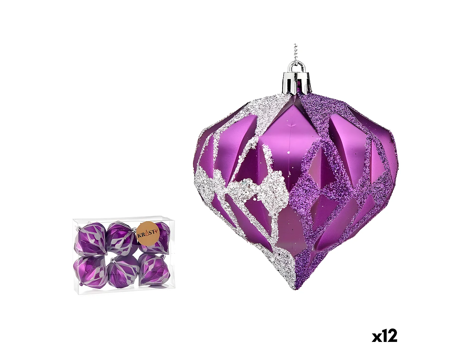 Lot de boules de Noël Diamant Violet Argenté Plastique 8 x 9 x 8 cm (12 Unités)
