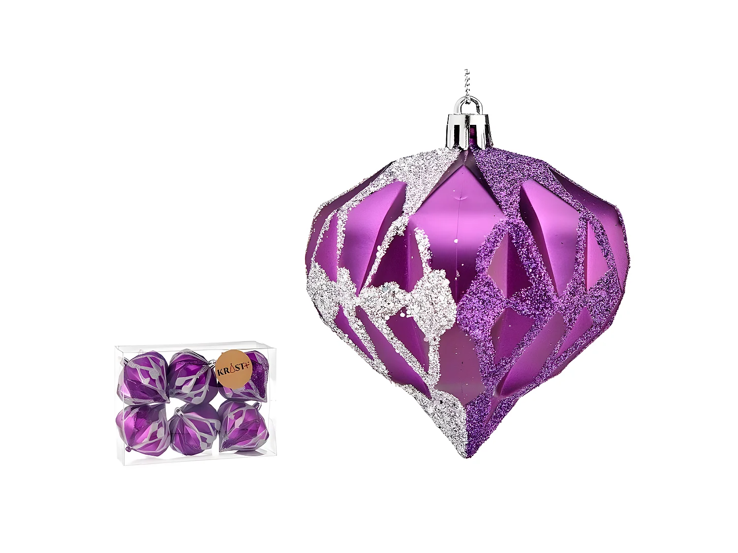 Lot de boules de Noël Diamant Violet Argenté Plastique 8 x 9 x 8 cm (12 Unités)