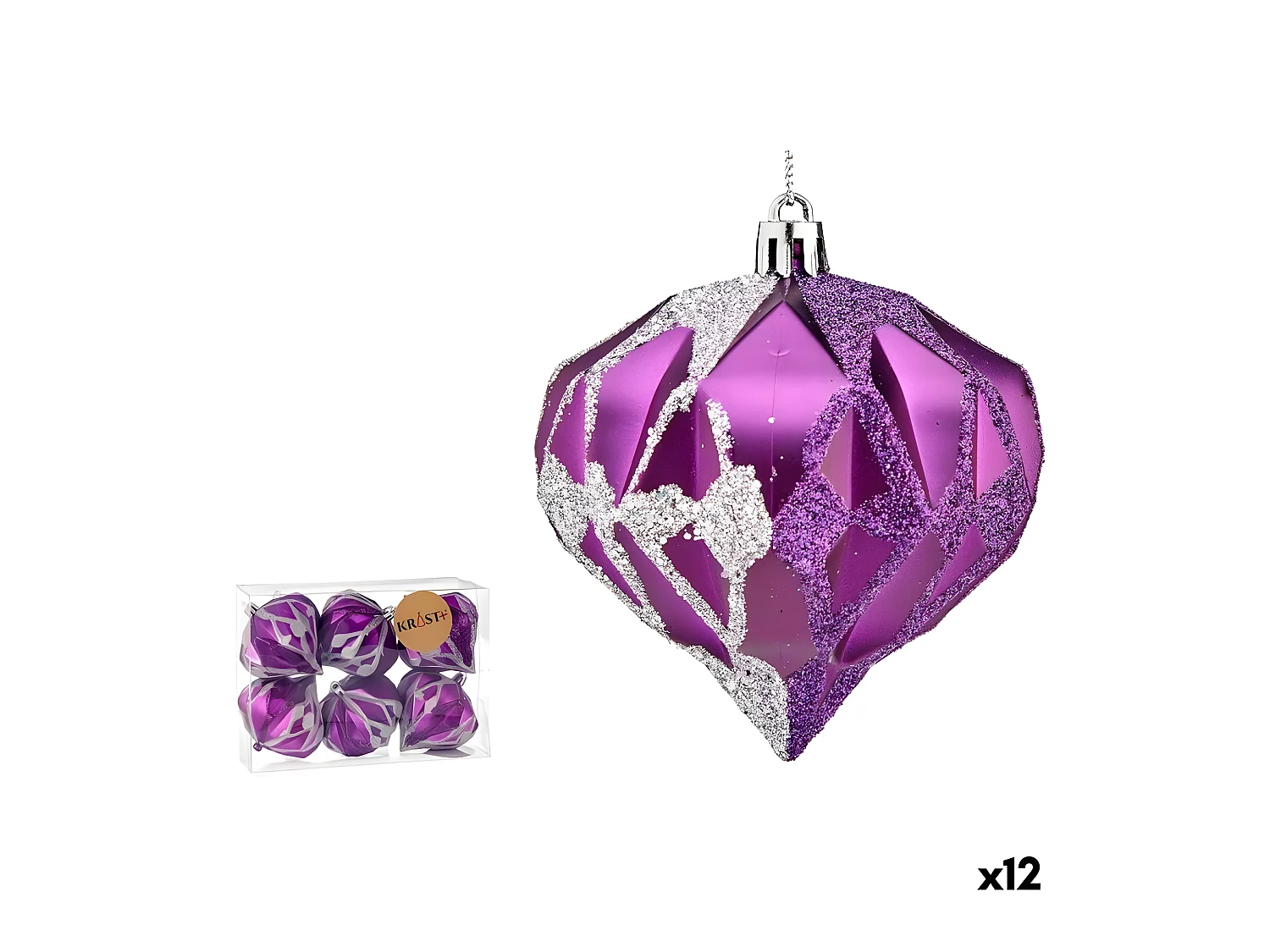 Lot de boules de Noël Diamant Violet Argenté Plastique 8 x 9 x 8 cm (12 Unités)