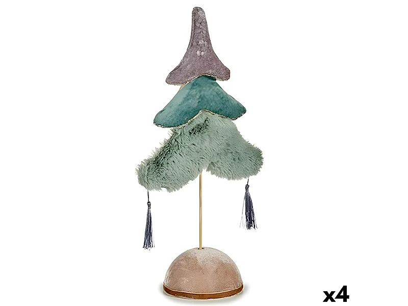 Sapin de Noël Polyester Turquoise Argenté Bois 12 x 43 x 22 cm (4 Unités)