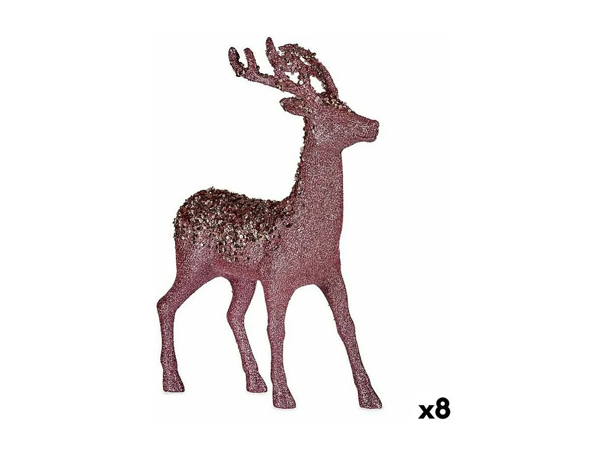 Figurine Décorative renne de noël Rose Plastique 15 x 45 x 30 cm (8 Unités)
