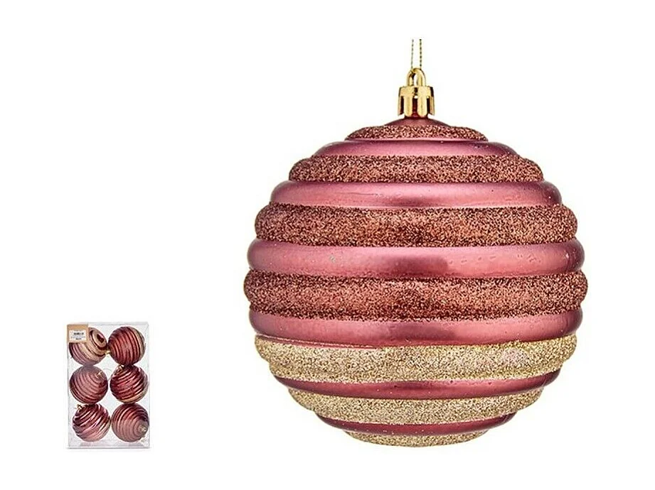Lot de boules de Noël Cercles Rose Plastique 10 x 11 x 10 cm (6 Unités)