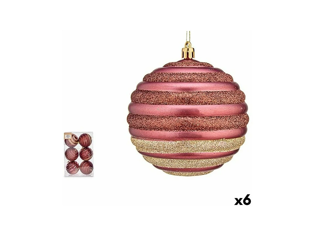 Lot de boules de Noël Cercles Rose Plastique 10 x 11 x 10 cm (6 Unités)