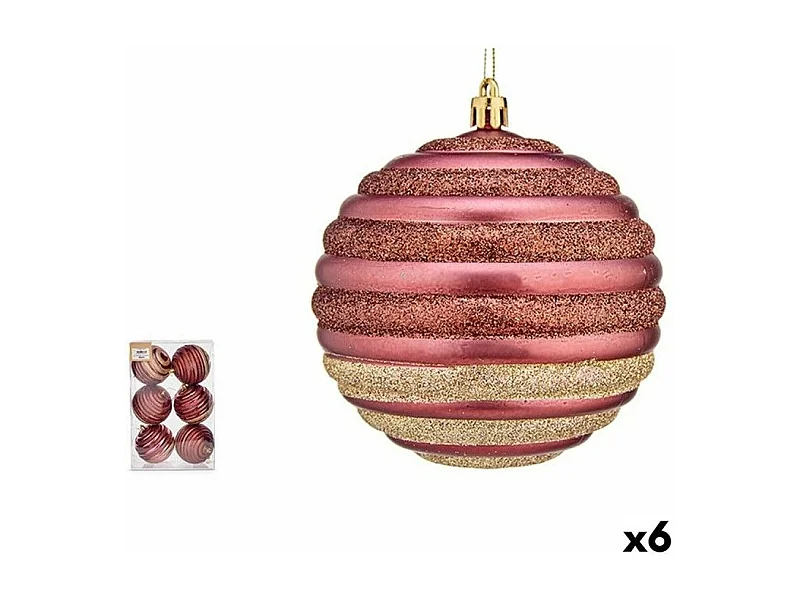Set di palline di Natale Cerchi Rosa in plastica 10 x 11 x 10 cm (6 pezzi)