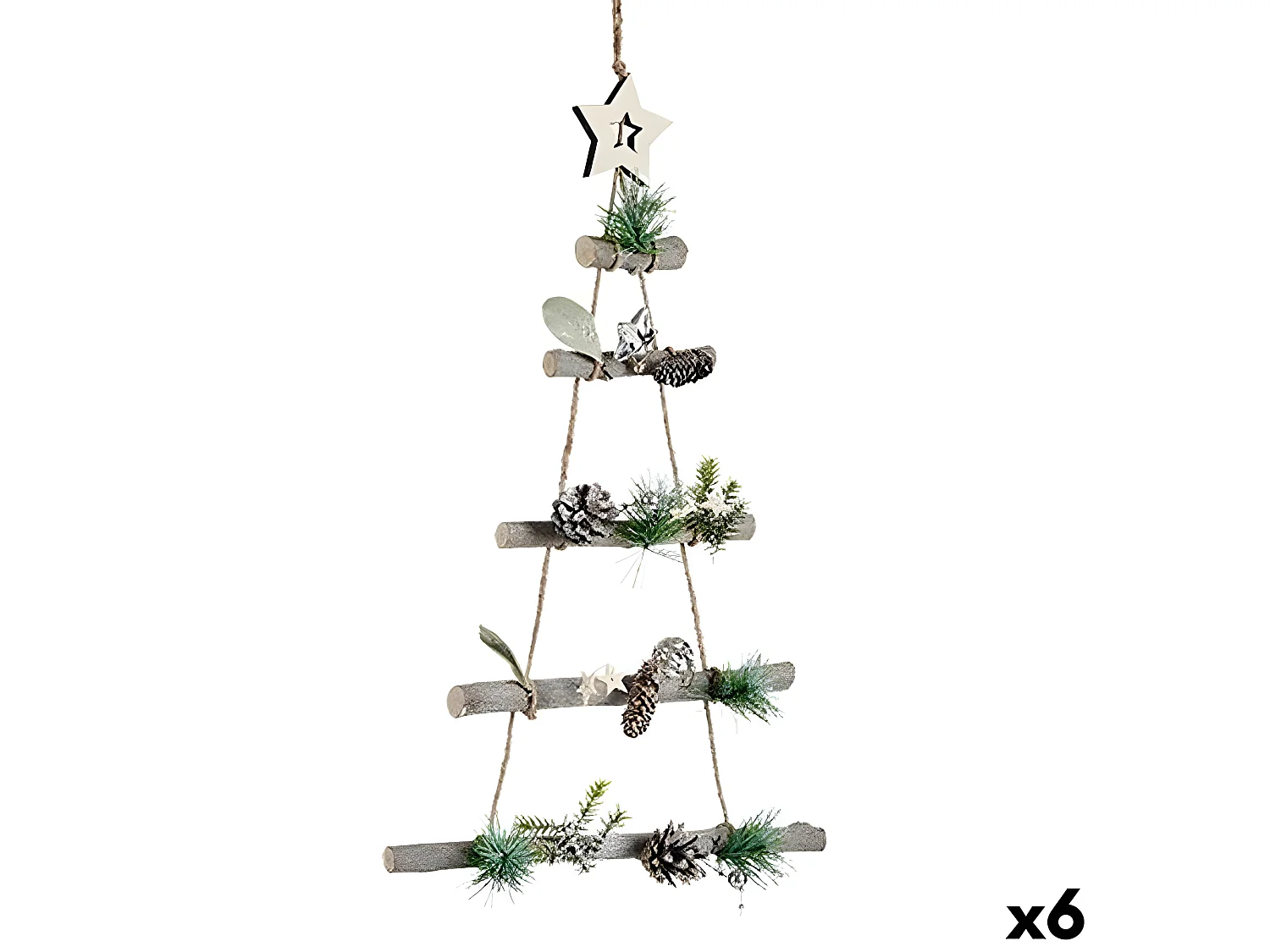 Décorations de Noël Sapin de Noël Marron Argenté Bois Plastique 34 x 5 x 65 cm (6 Unités)