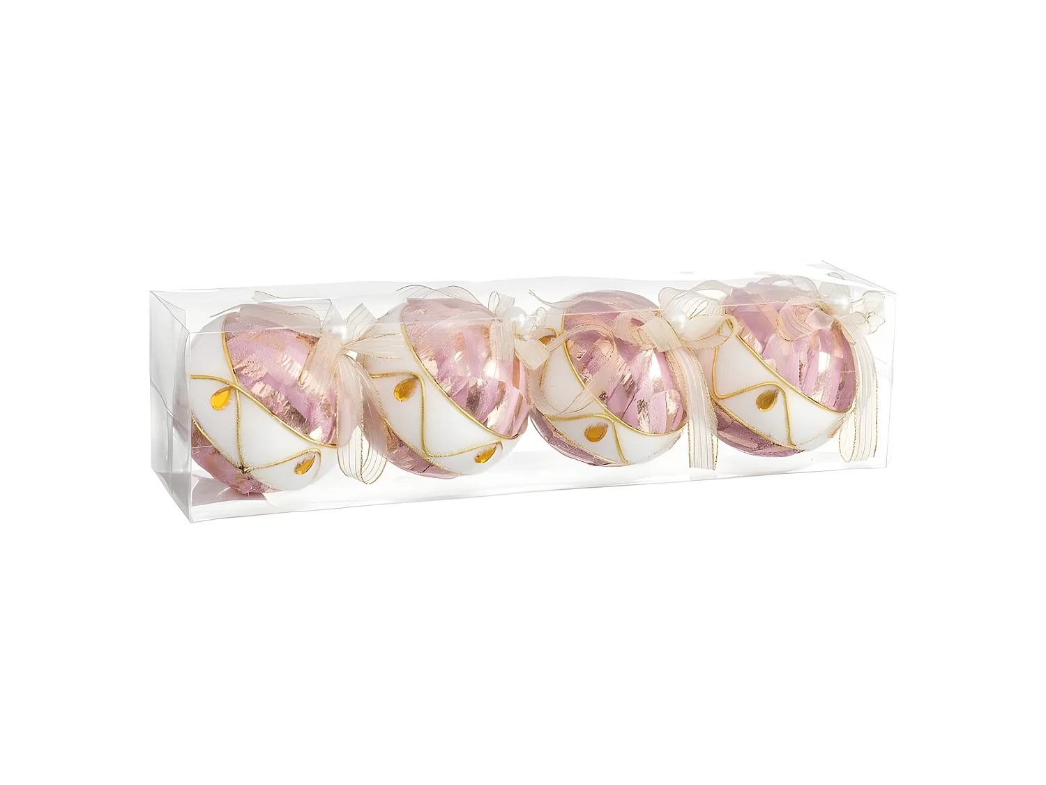 Boules de Noël Blanc Rose Polyfoam Tissu 8 x 8 x 8 cm (4 Unités)