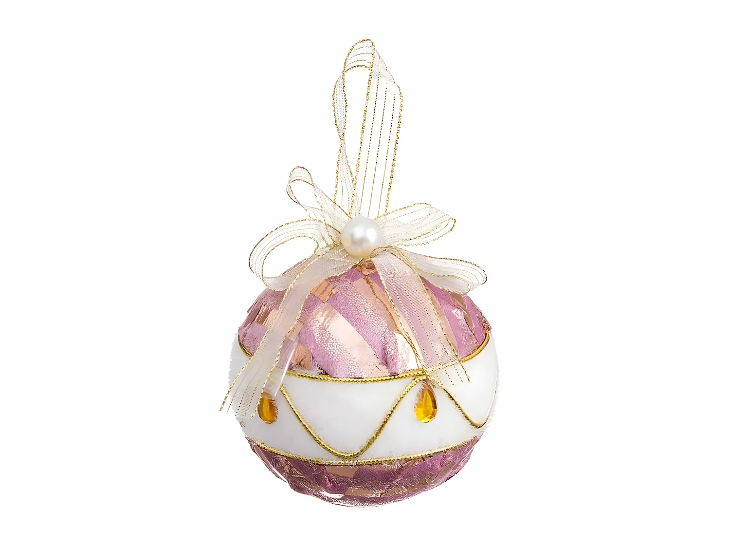 Boules de Noël Blanc Rose Polyfoam Tissu 8 x 8 x 8 cm (4 Unités)