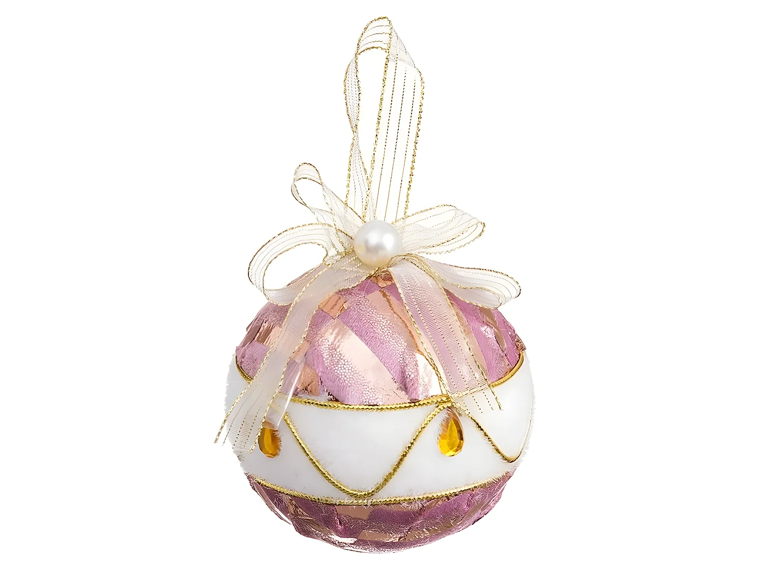Boules de Noël Blanc Rose Polyfoam Tissu 8 x 8 x 8 cm (4 Unités)