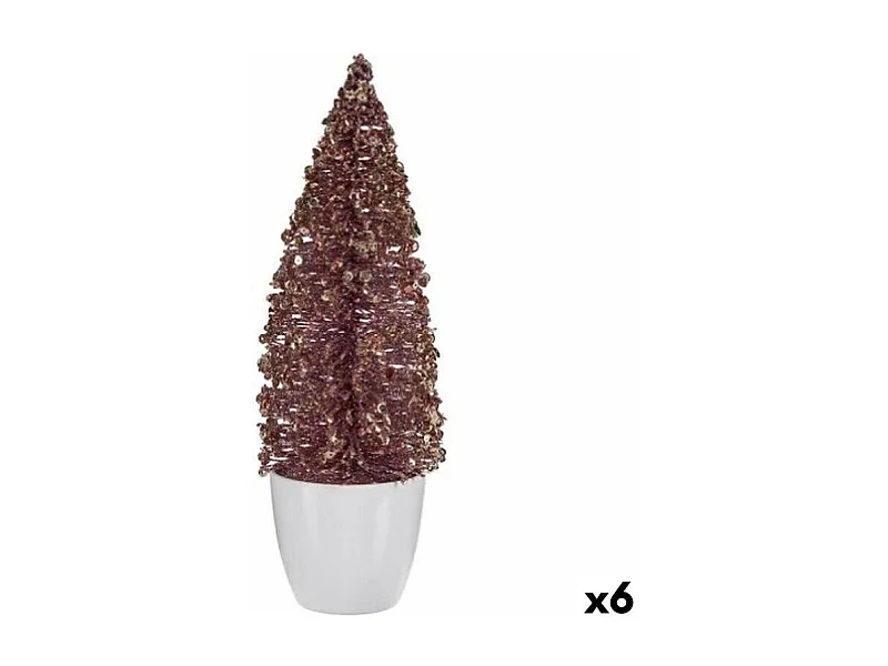 Figurine Décorative Sapin de Noël Rose Doré Plastique 9 x 28 x 9 cm (6 Unités)