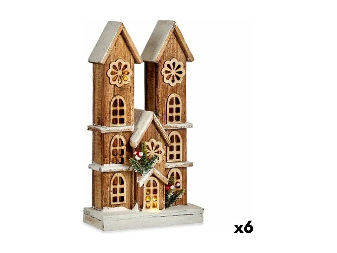 Figurine Décorative Lumière Maison Blanc Marron Bois 25 x 46 x 9 cm (6 Unités)