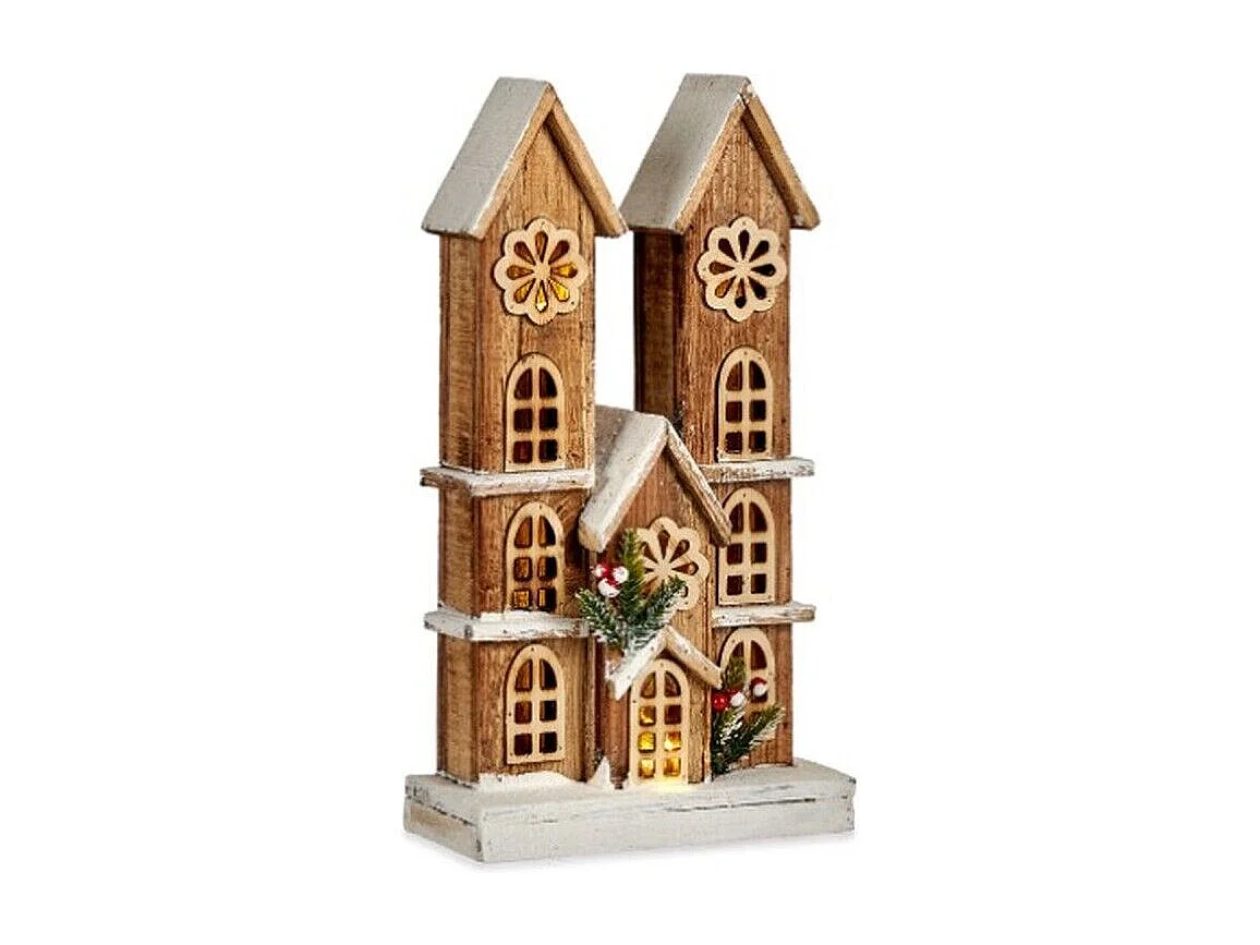Figurine Décorative Lumière Maison Blanc Marron Bois 25 x 46 x 9 cm (6 Unités)