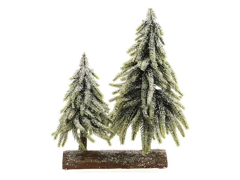 Sapin de Noël Double Enneigé Base en bois (28 x 16 x 28 cm)