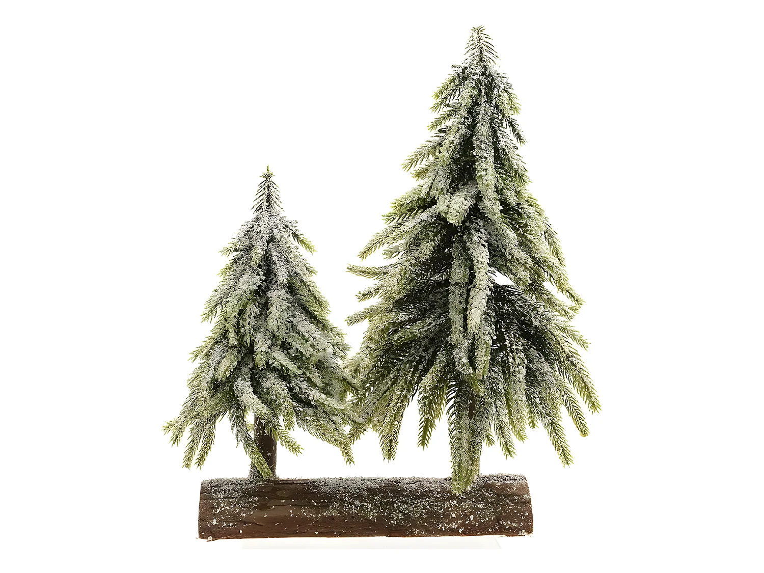 Sapin de Noël Double Enneigé Base en bois (28 x 16 x 28 cm)