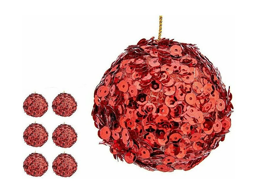 Lot de boules de Noël Paillettes Rouge Plastique 10 x 10 x 10 cm (8 Unités)