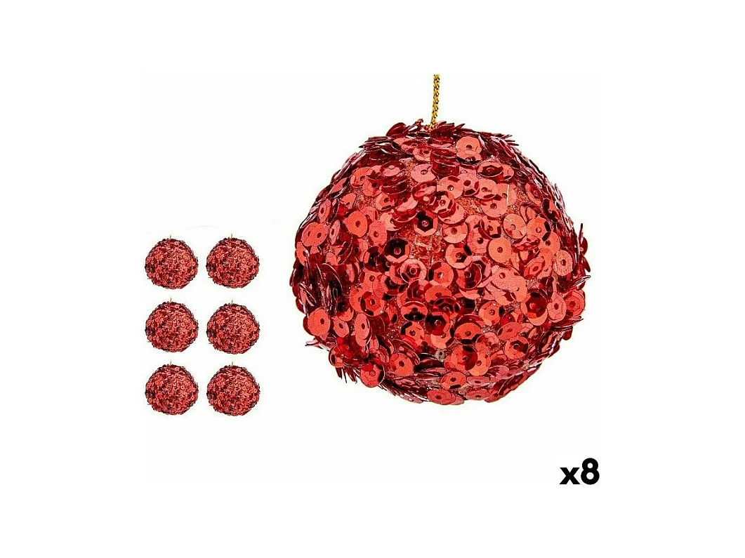 Lot de boules de Noël Paillettes Rouge Plastique 10 x 10 x 10 cm (8 Unités)