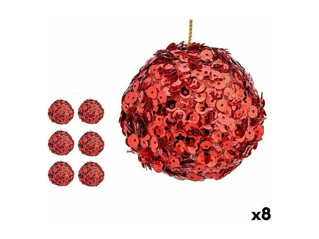 Set di palline di Natale in plastica rosse con paillettes 10 x 10 x 10 cm (8 pezzi)
