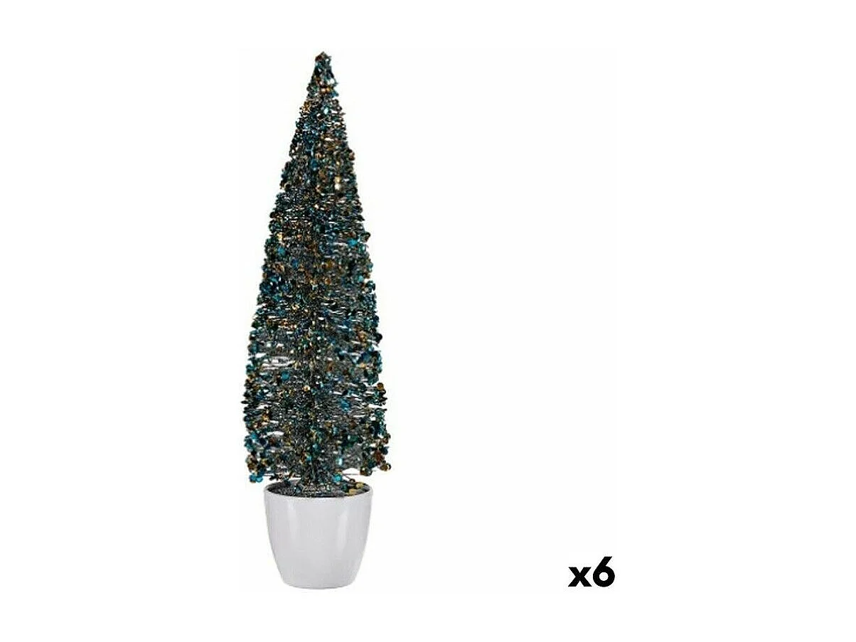 Figurine Décorative Sapin de Noël Bleu Doré Plastique 10 x 38 x 10 cm (6 Unités)