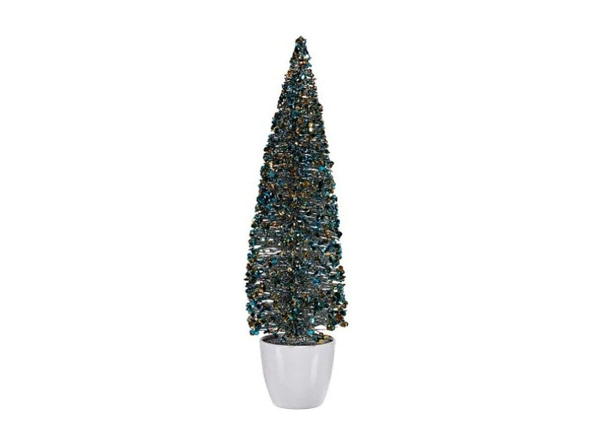 Figurine Décorative Sapin de Noël Bleu Doré Plastique 10 x 38 x 10 cm (6 Unités)