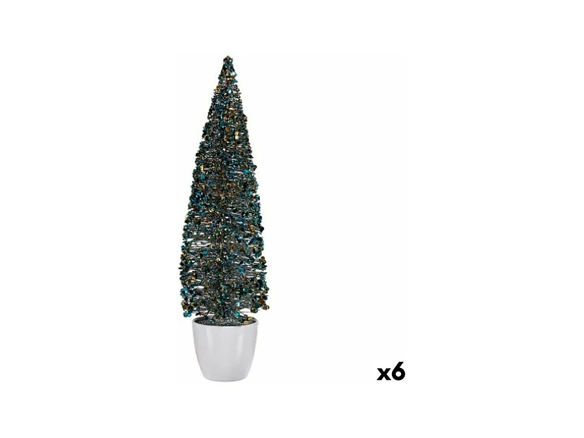 Figurina decorativa Albero di Natale Blu e Oro in Plastica 10 x 38 x 10 cm (6 Unità)