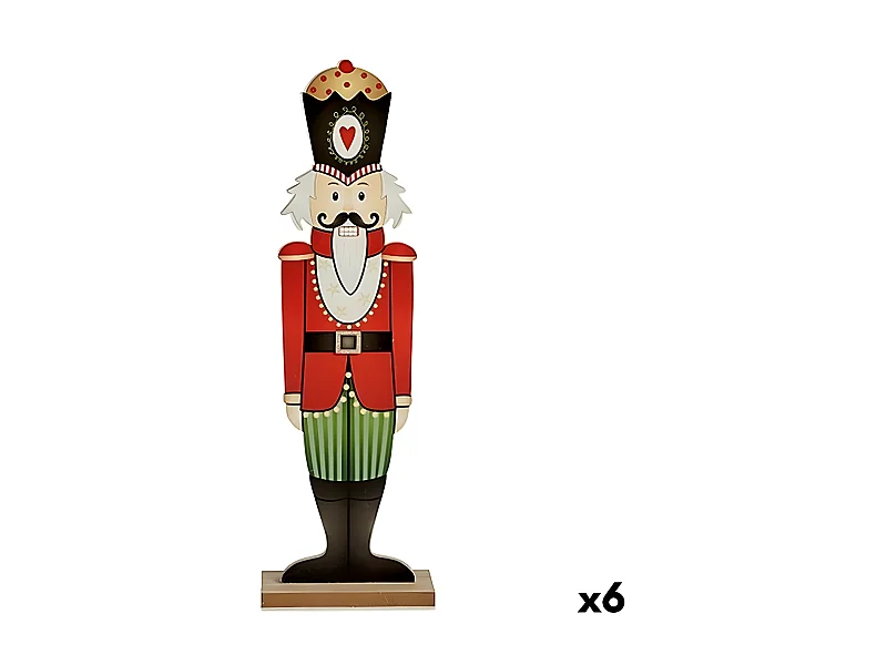 Figurine Décorative Casse-Noisette Blanc Noir Rouge Vert Bois 10 x 60 x 19 cm (6 Unités)