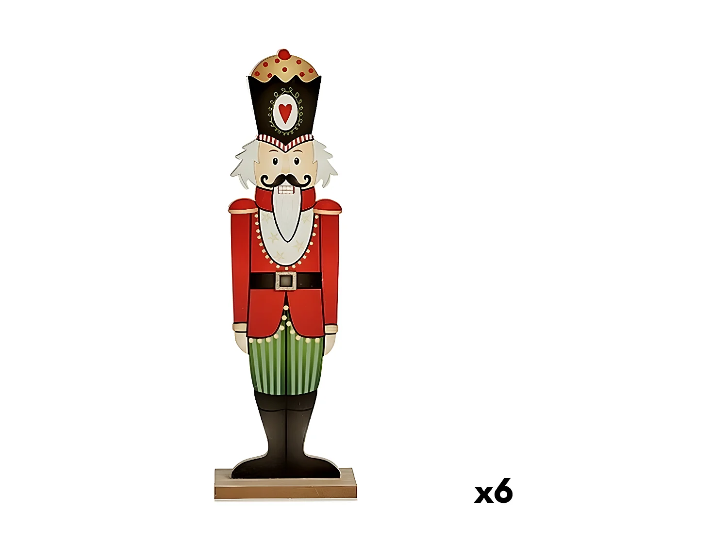 Figurine Décorative Casse-Noisette Blanc Noir Rouge Vert Bois 10 x 60 x 19 cm (6 Unités)