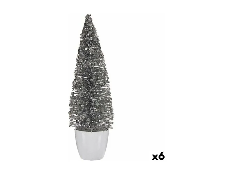 Figurine Décorative Sapin de Noël Blanc Argenté Plastique 10 x 33 x 10 cm (6 Unités)