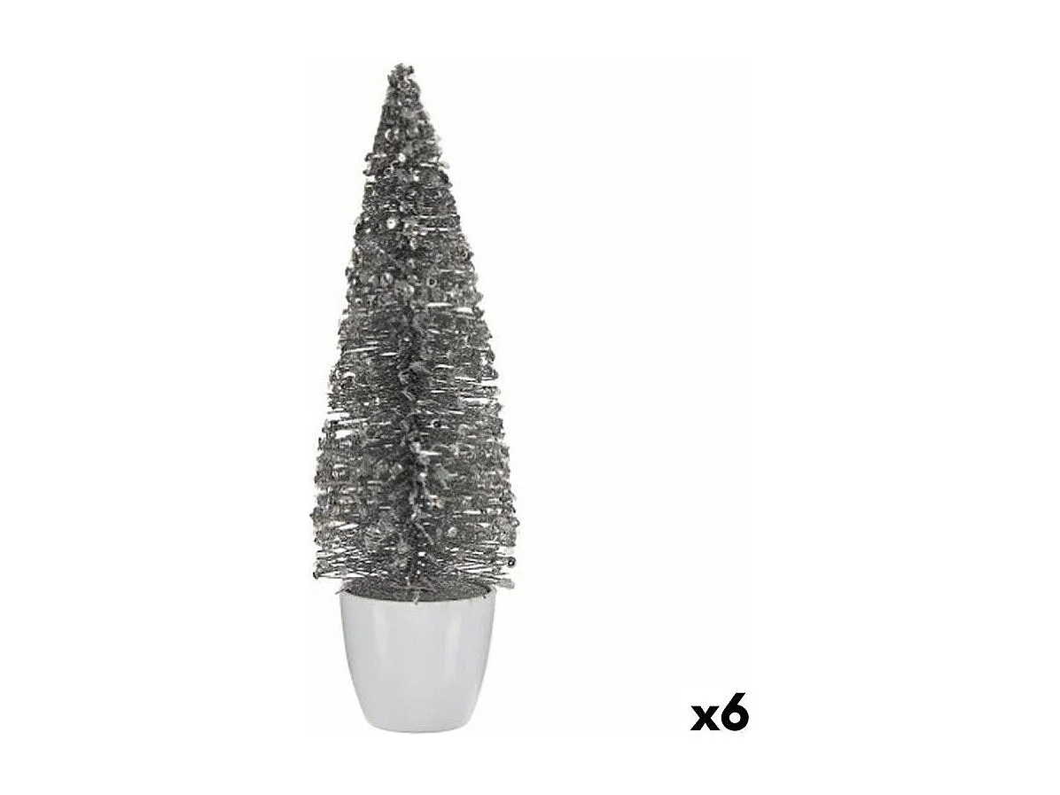Figurine Décorative Sapin de Noël Blanc Argenté Plastique 10 x 33 x 10 cm (6 Unités)