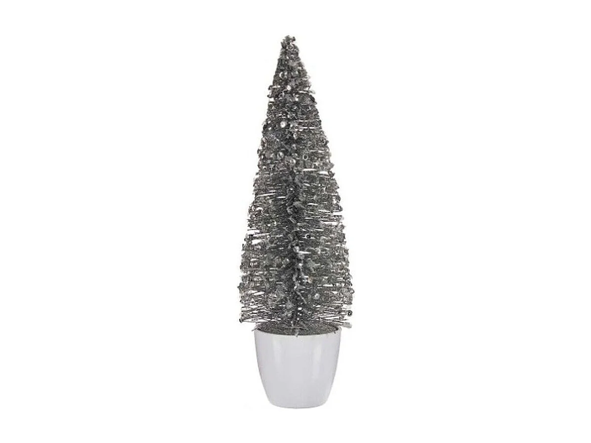 Figurine Décorative Sapin de Noël Blanc Argenté Plastique 10 x 33 x 10 cm (6 Unités)