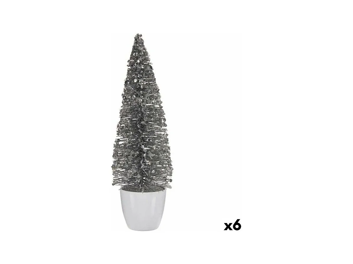 Figurine Décorative Sapin de Noël Blanc Argenté Plastique 10 x 33 x 10 cm (6 Unités)