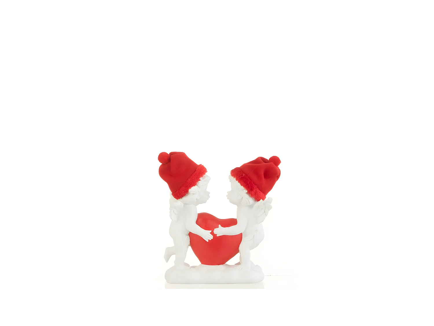 2 ángeles con corazón rojo en resina blanca 12.5x7.5x16.5 cm
