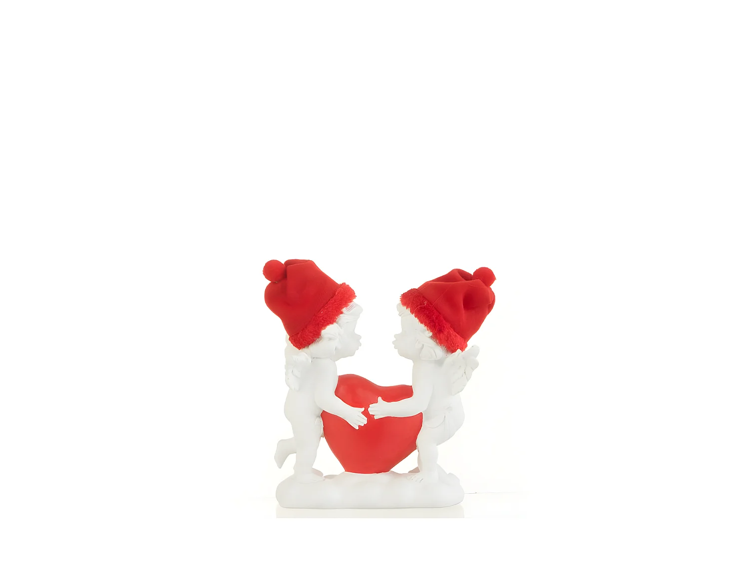 2 ángeles con corazón rojo en resina blanca 12.5x7.5x16.5 cm