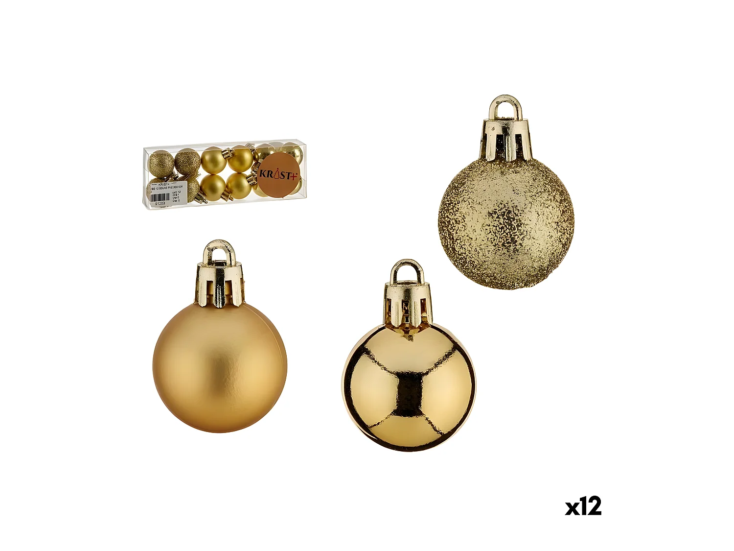 Lot de boules de Noël Doré PVC Ø 3 cm (12 Unités)