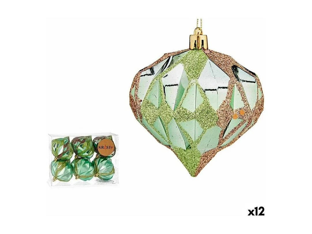Lot de boules de Noël Diamant Vert Plastique 8 x 9 x 8 cm (12 Unités)