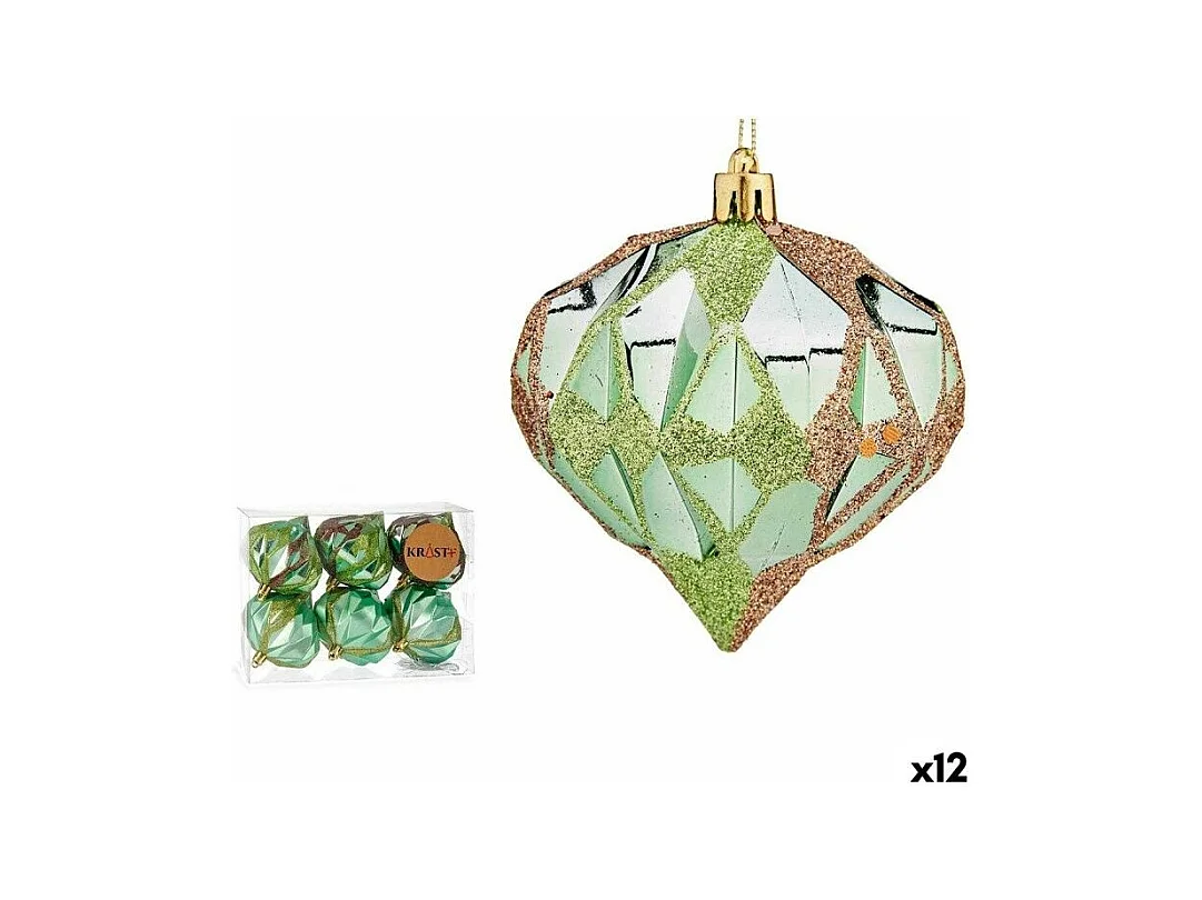 Set di palline di Natale in plastica verde diamante 8 x 9 x 8 cm (12 pezzi)
