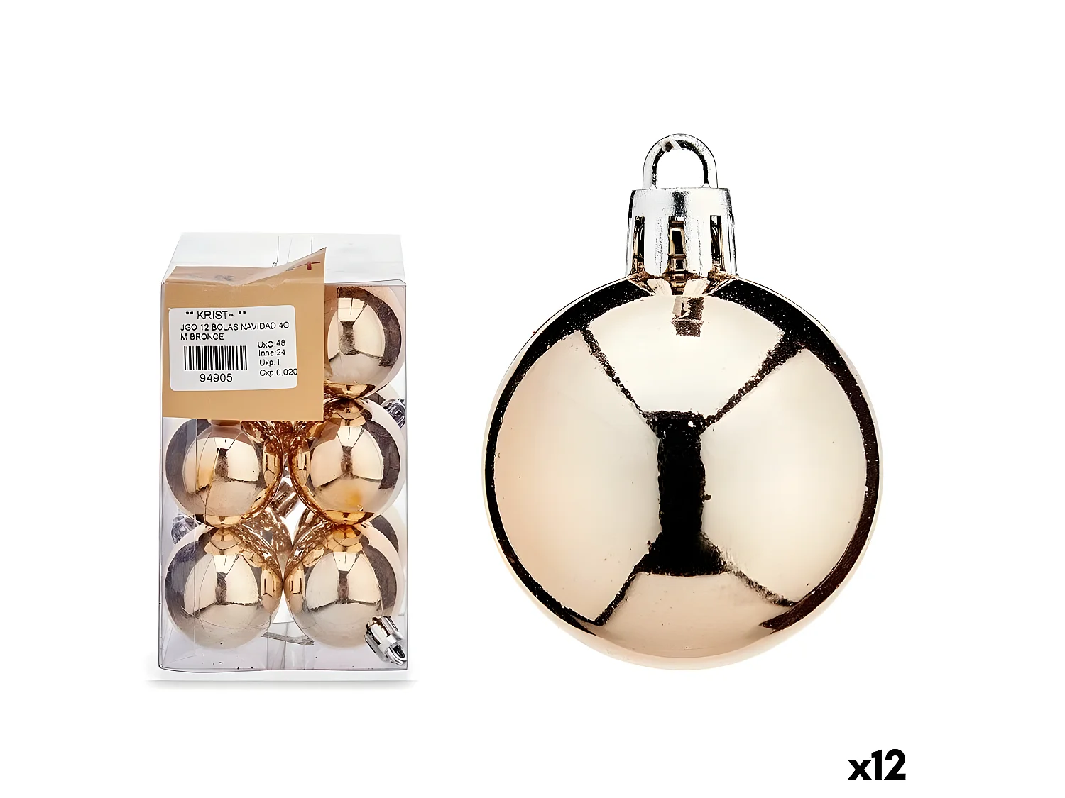 Lot de boules de Noël champagne PVC 8 x 12 x 8 cm (12 Unités)